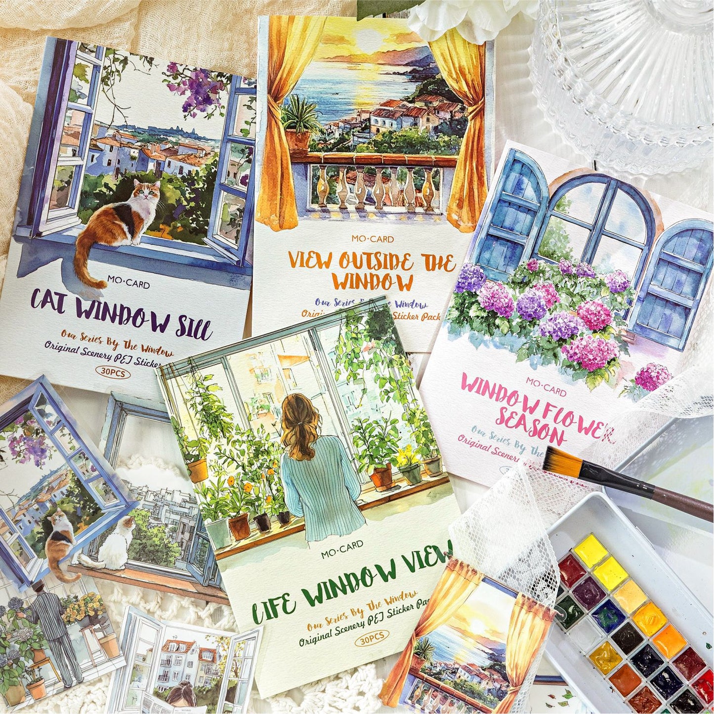 30 Pcs Windows Landscape PET Stickers CBDWM