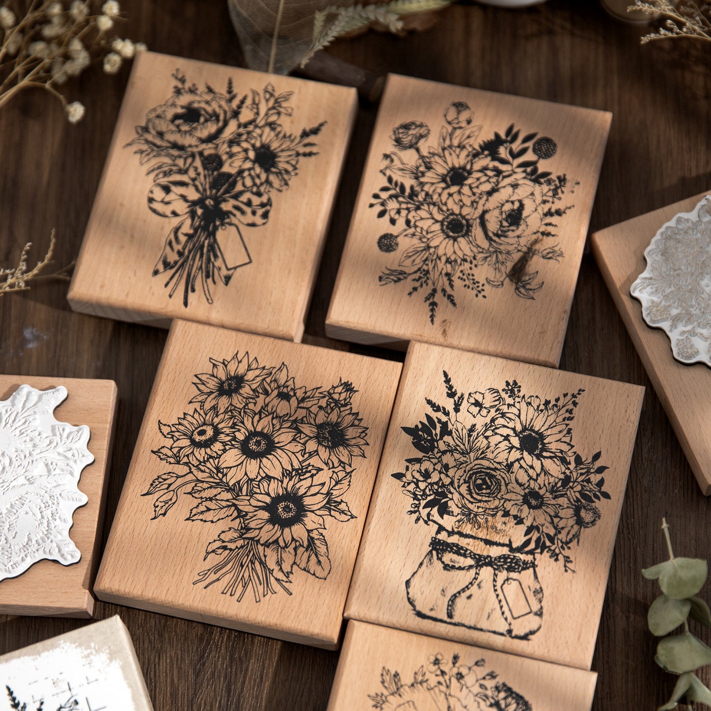 1 Pc Flowers Wooden Stamp SLGS