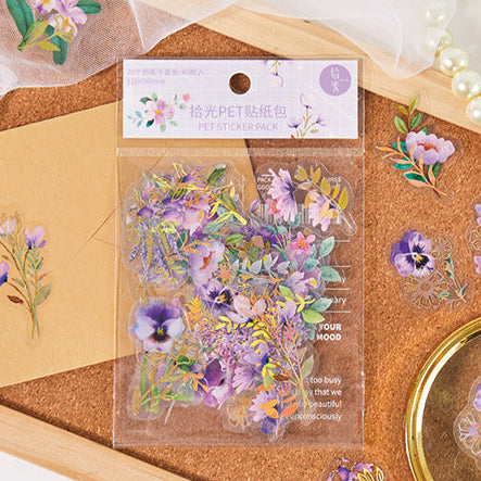 30 Pcs Gold Foiled Flower PET Stickers