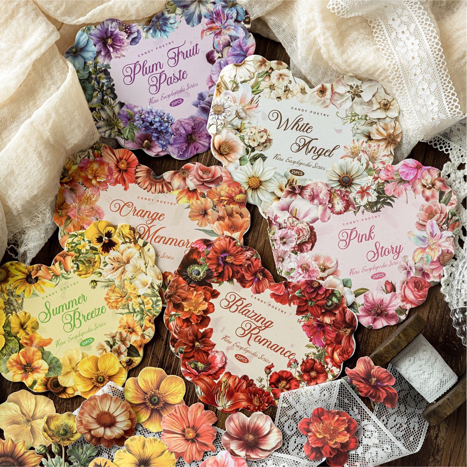 25 Pcs Vintage Flower Stickers HHBKTJ