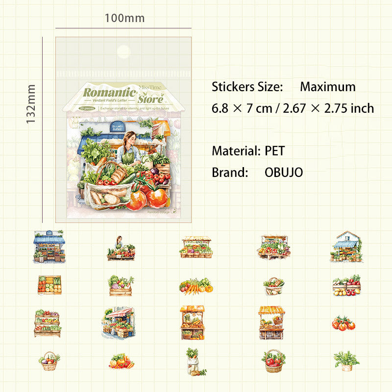 20 Pcs Food Shop Theme PET Stickers LMSD