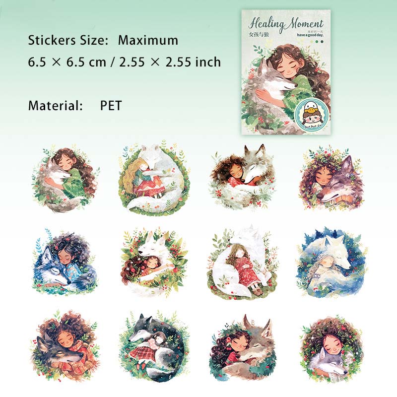 12 Pcs Cartoon Little Girl PET Stickers ZYSL