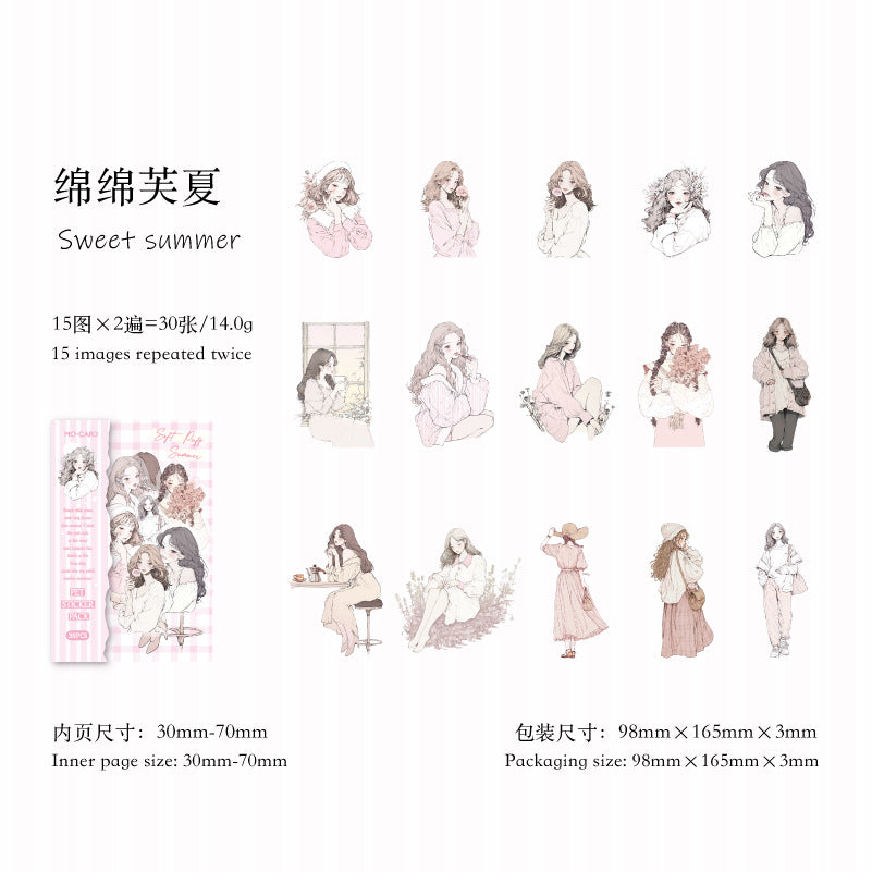 30 Pcs Fashion Girl PET Stickres BSLR