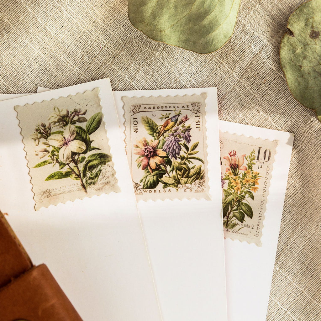 45 Pcs White Flower Postage Stamp Stickers YJLM