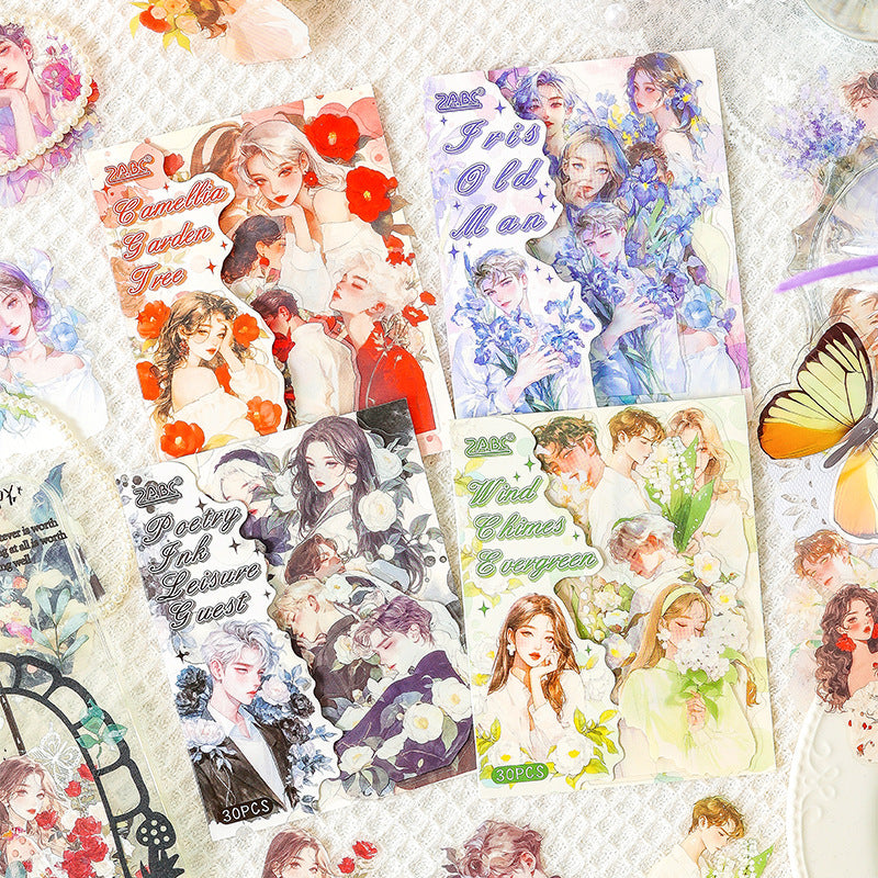 30 Pcs Flower Girl PET Stickers CYQG