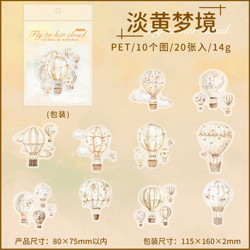 20 Pcs Hot Air Balloon PET Stickers FWTDYD