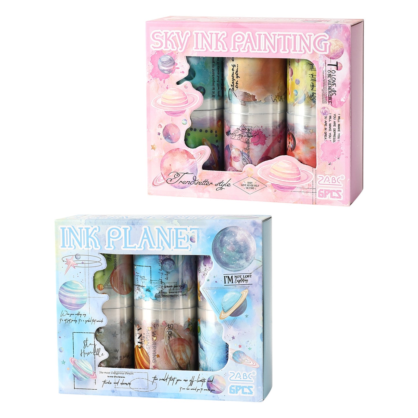 6 Rolls Watercolor Planets PET Sticker Tapes Set SMXY