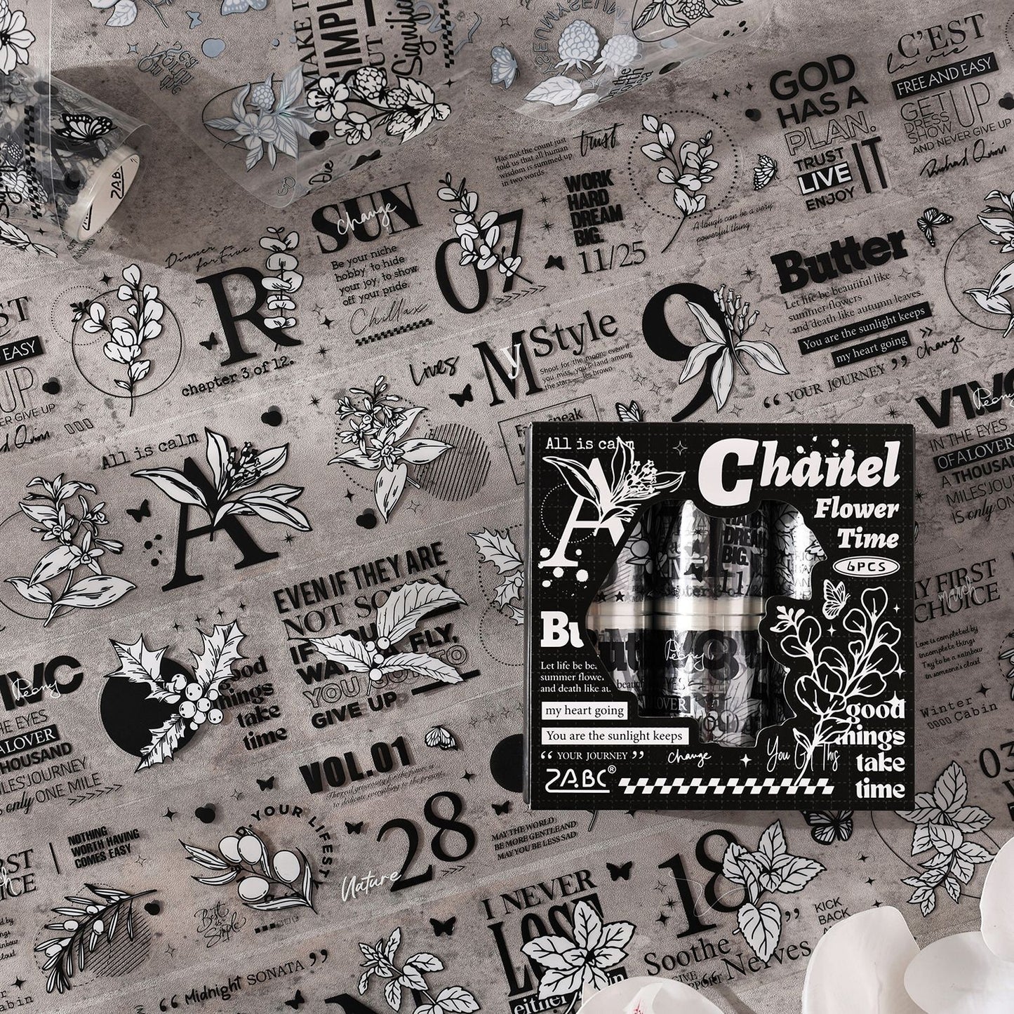 6 Rolls Vintage Floral Letter Number PET Tapes Set MBHJ