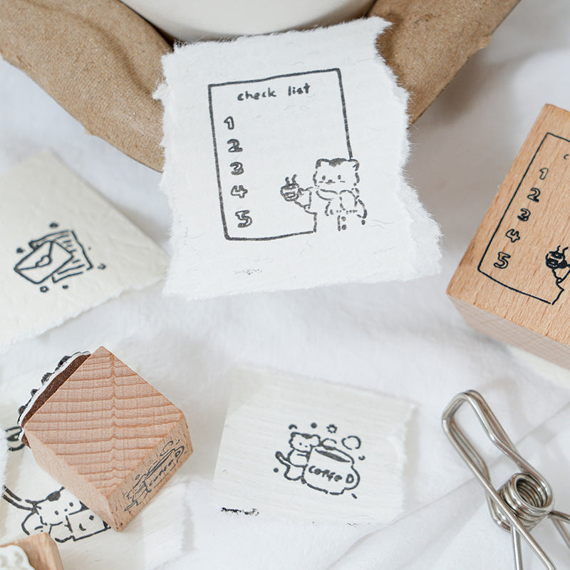 2 Pcs Cat Theme Wooden Stamp Set MXSRC