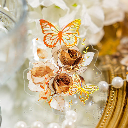 20 Pcs Gold Foil Flower PET Stickers KXFY