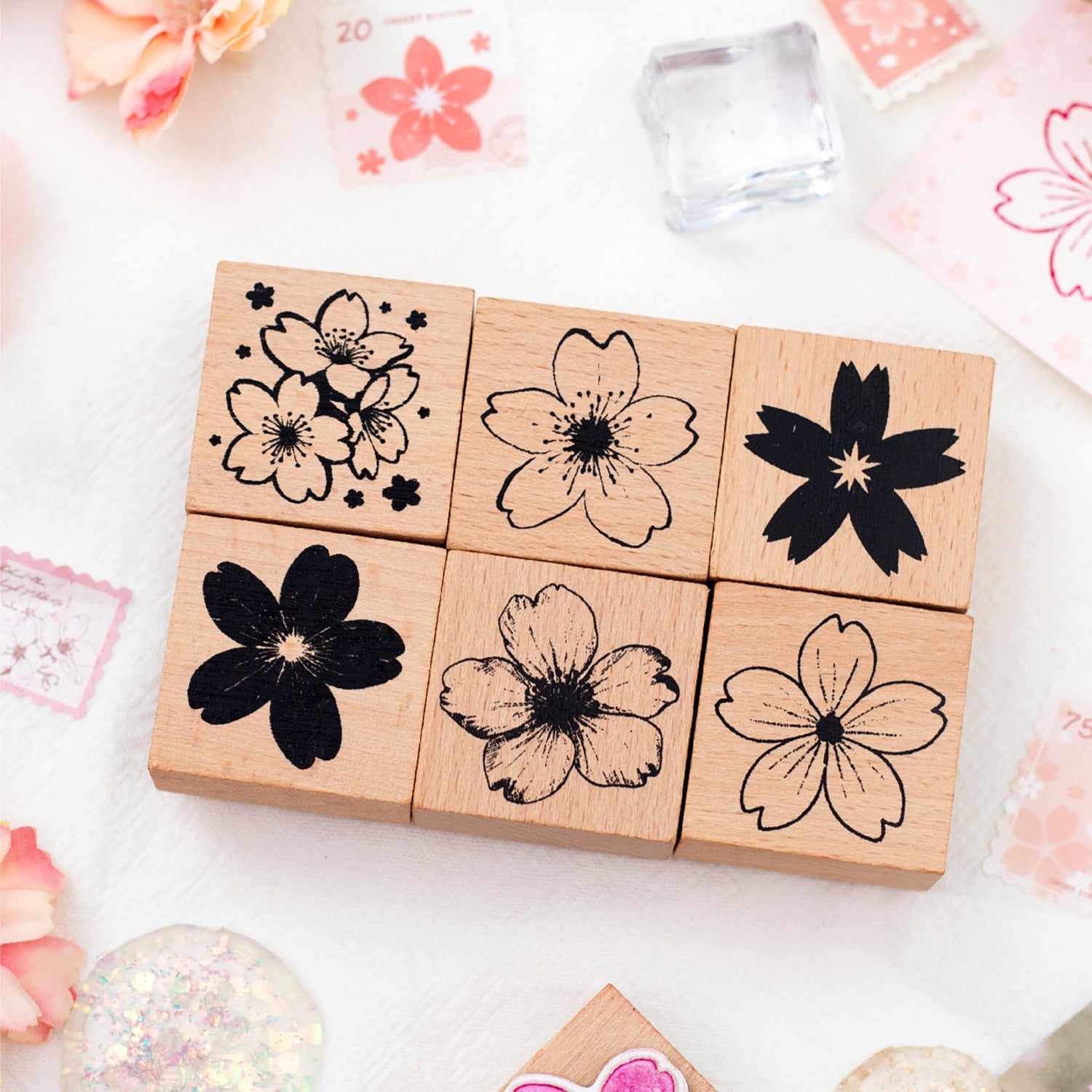 6 Pcs Cherry Blossom Sakura Wooden Stamp YHMR