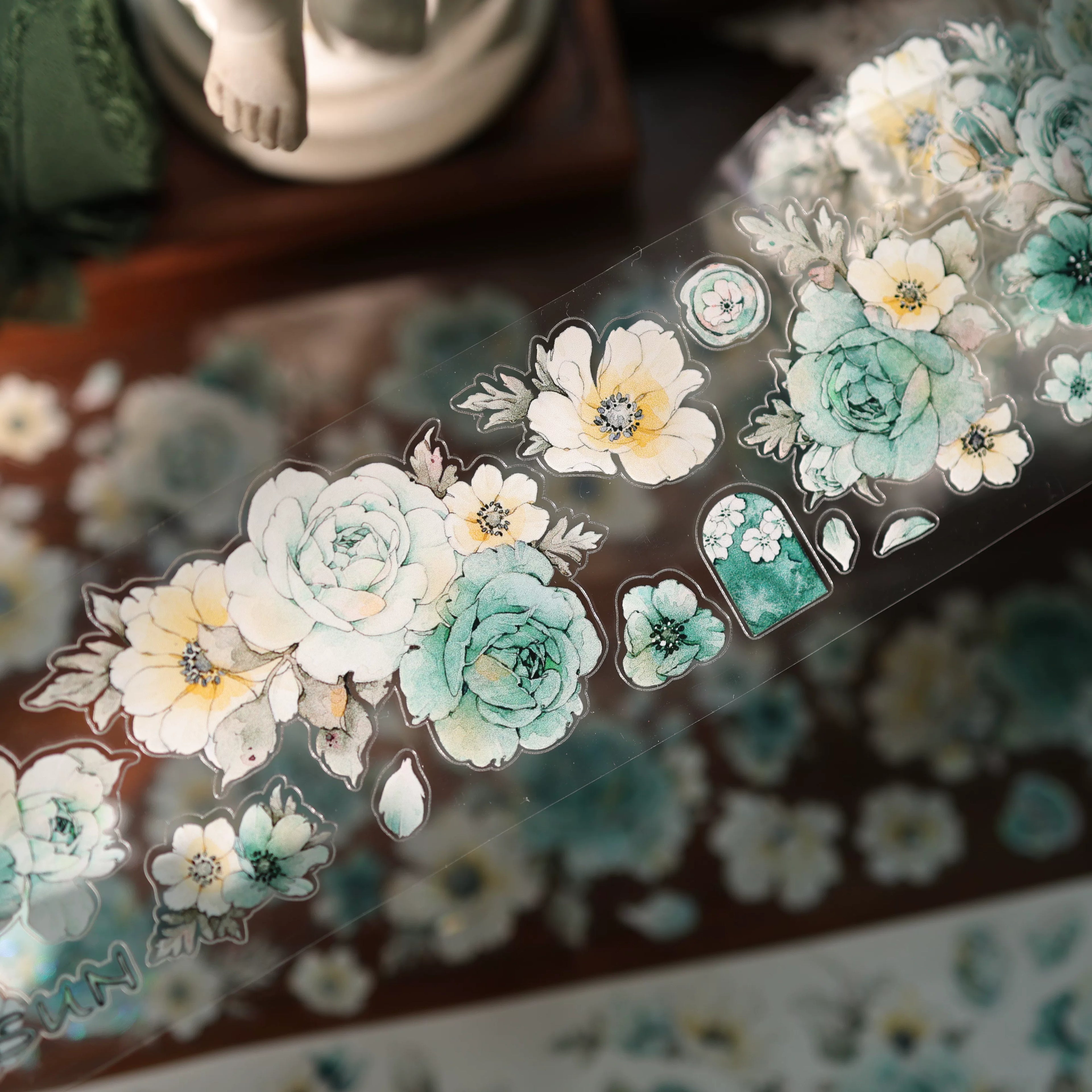 Floral Decorative Tape Rolls- Cyan Flora
