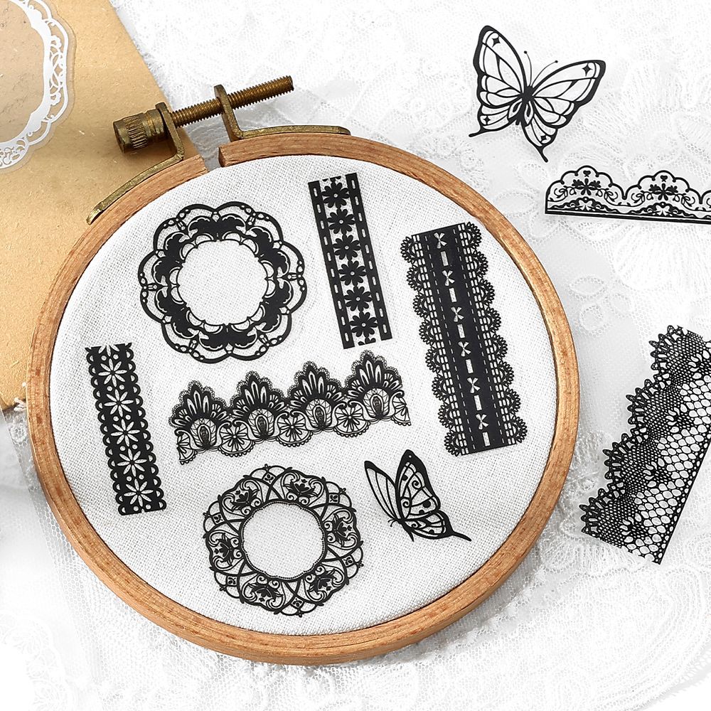 6 Sheets Lace Theme PET Stickers HBLS