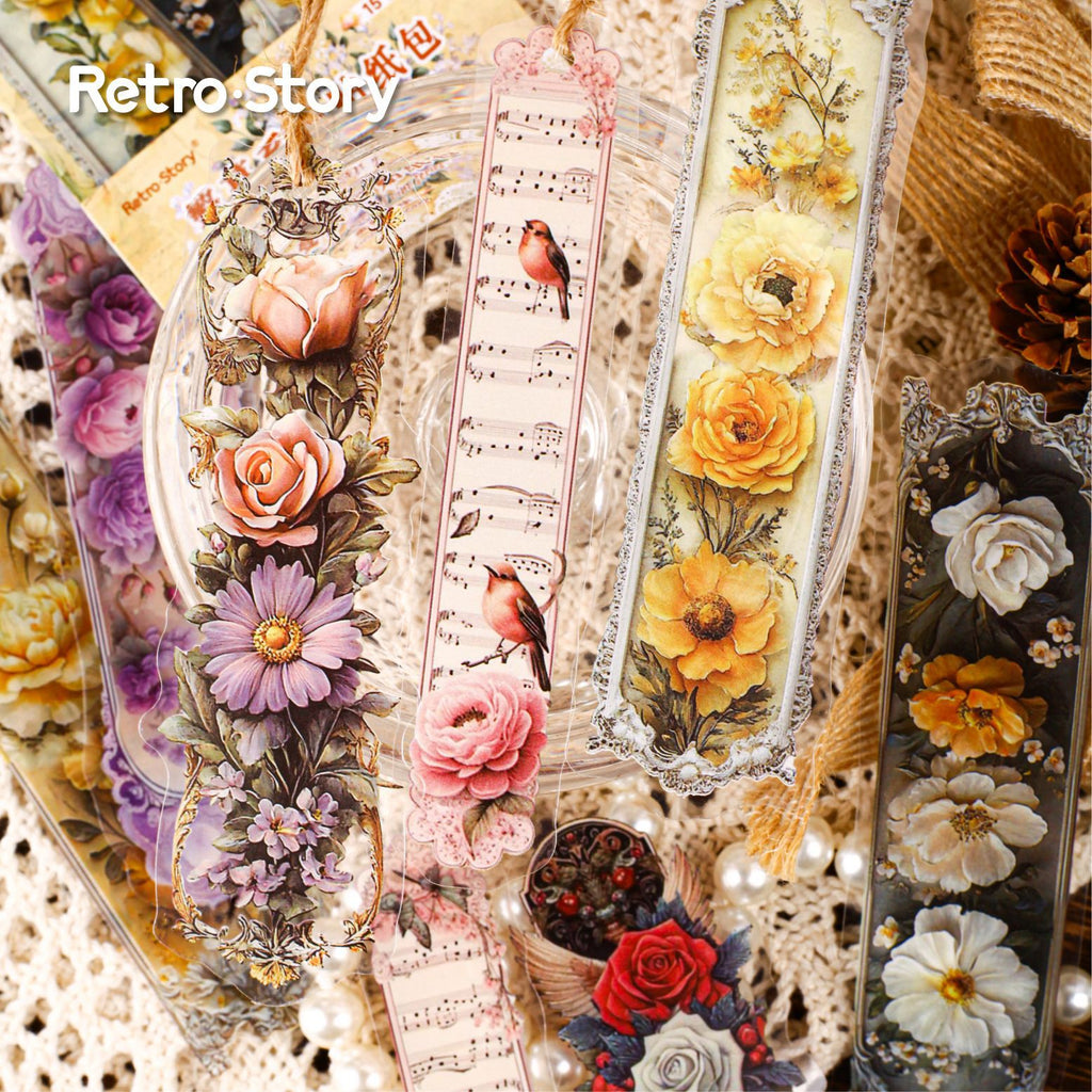 15 Pcs Vintage Flower PET Stickers FMXL