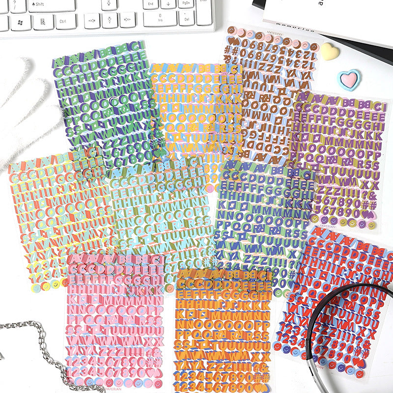 10 Sheets 3D View Alphabet Letter PET Stickers LTLD