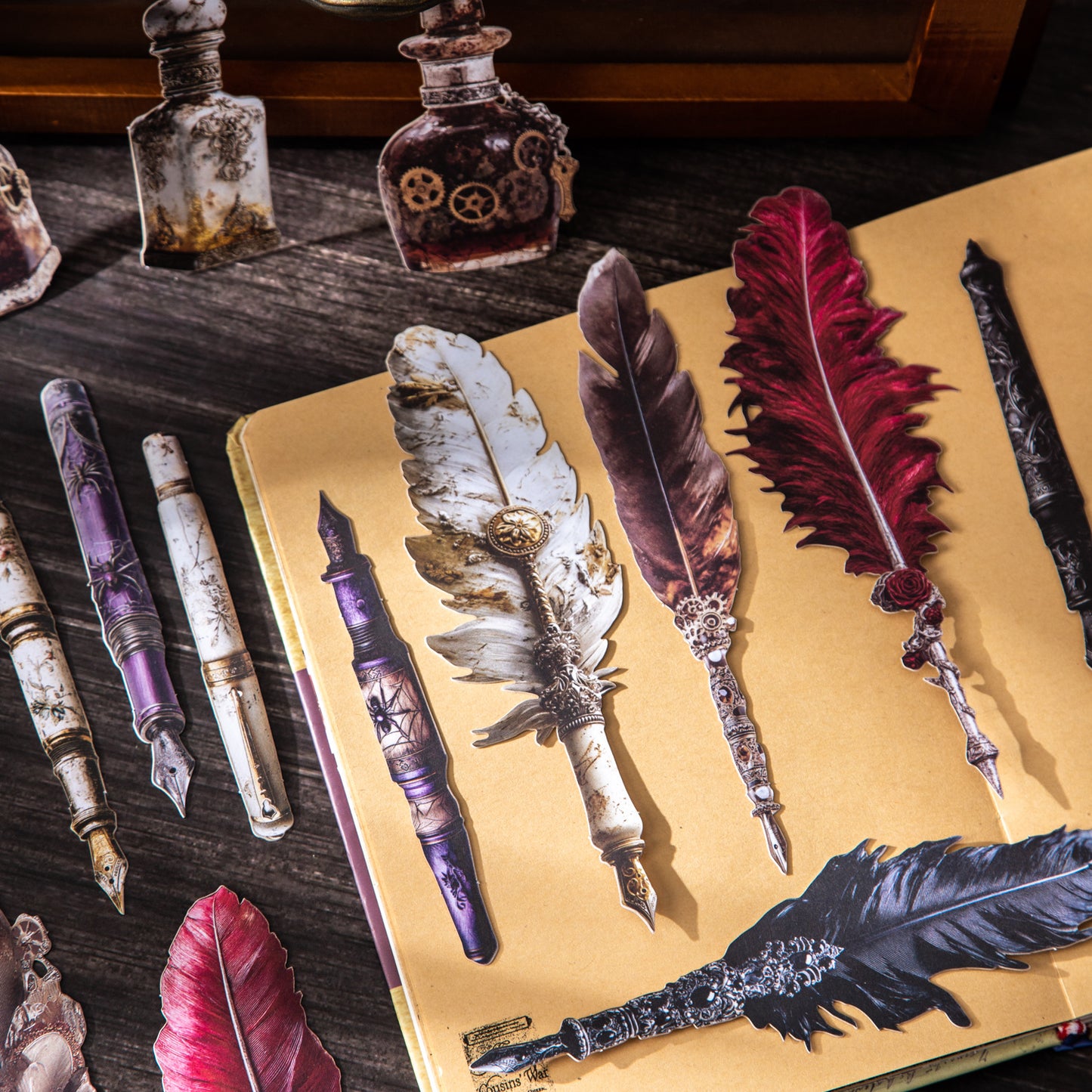 10 Pcs Feather Pen Cardstock Stickers BMZC