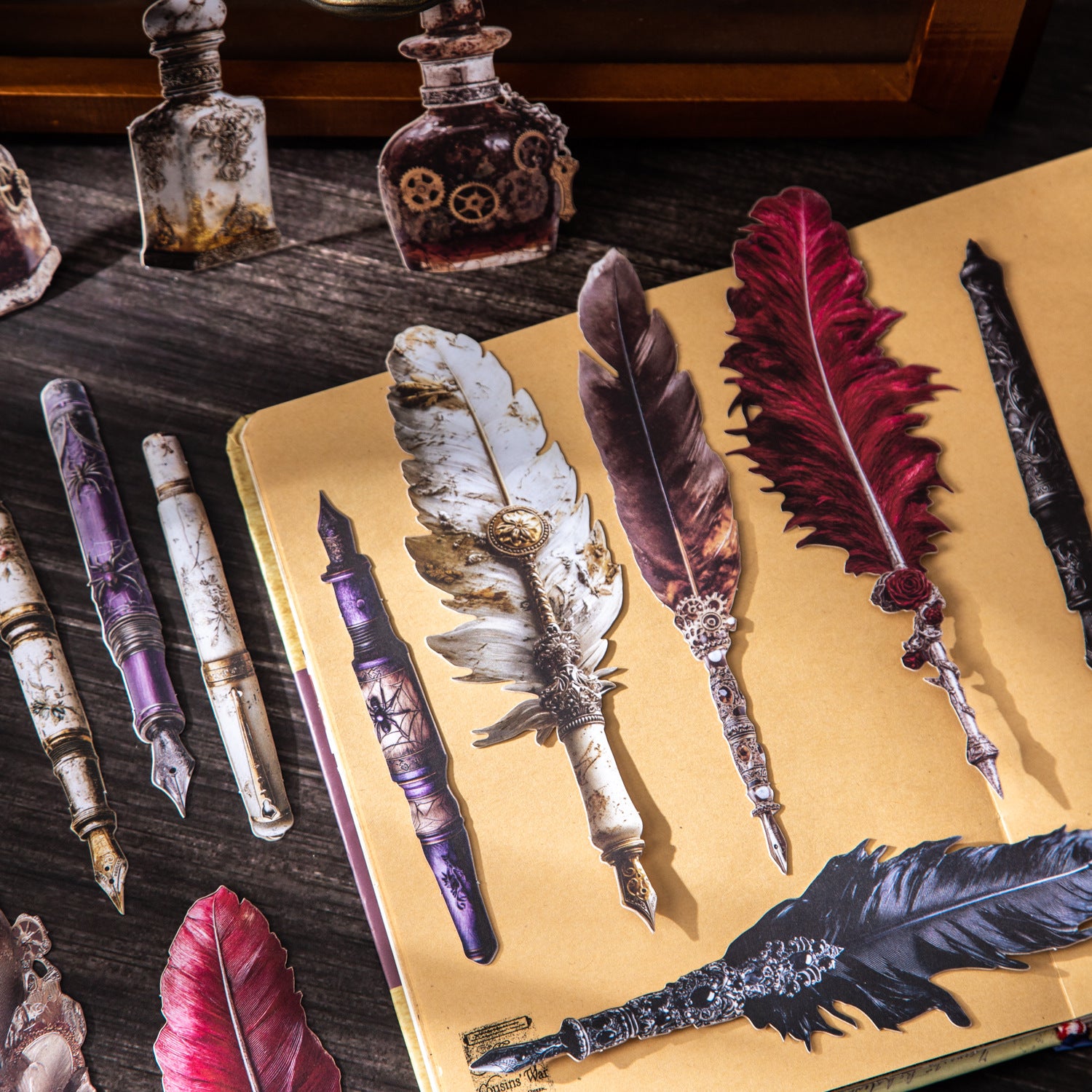 10 Pcs Feather Pen Cardstock Stickers BMZC