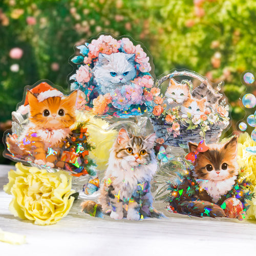 10 Pcs Cat PET Stickers WLXM