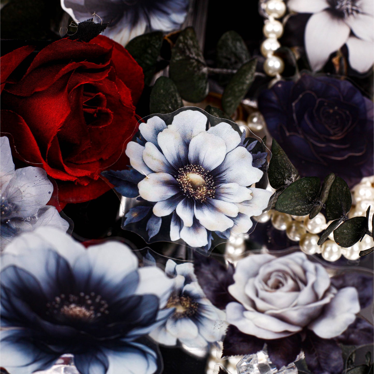 20 Pcs White Flower PET Stickers MYHP