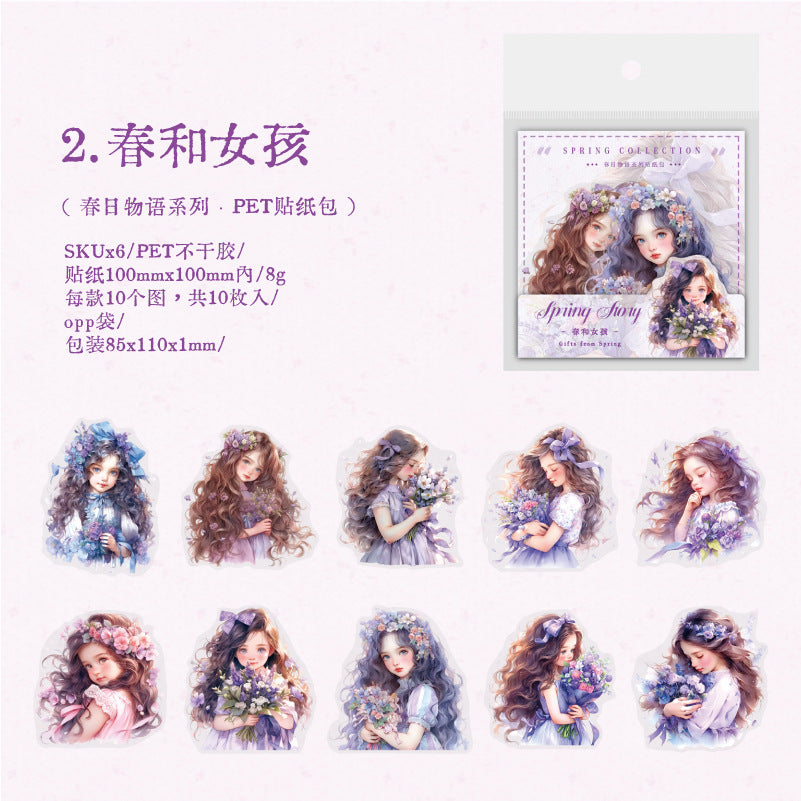 10 Pcs PET Girl Stickers CRWY