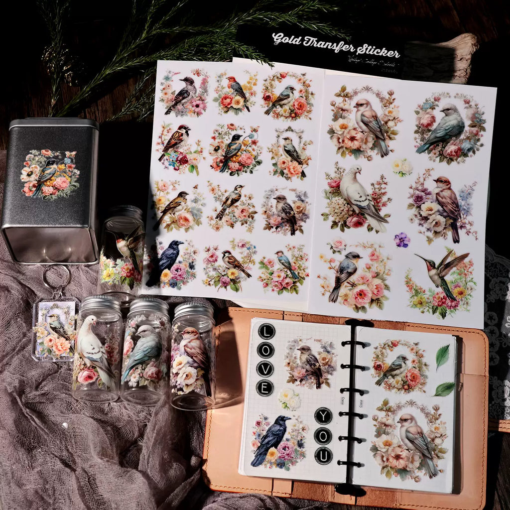 2 Sheets Waterproof Rub on Stickers - Birds