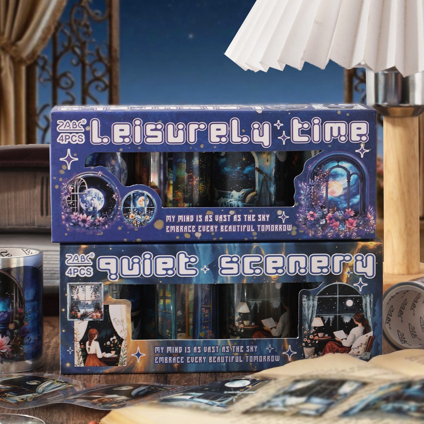 4 Rolls Moon Night PET Stickers Tape Set YKJJ