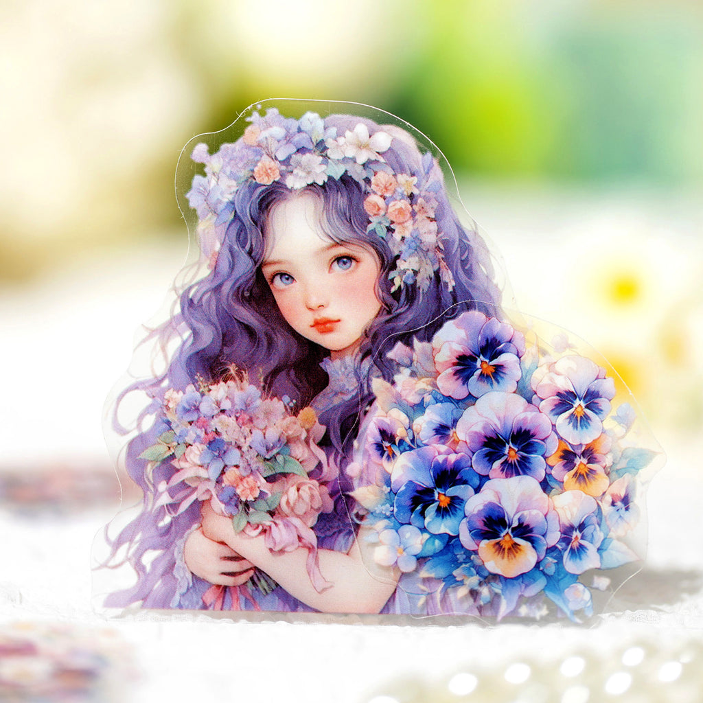 20 Pcs Little Girl and Flower PET Stickers SNDSJ
