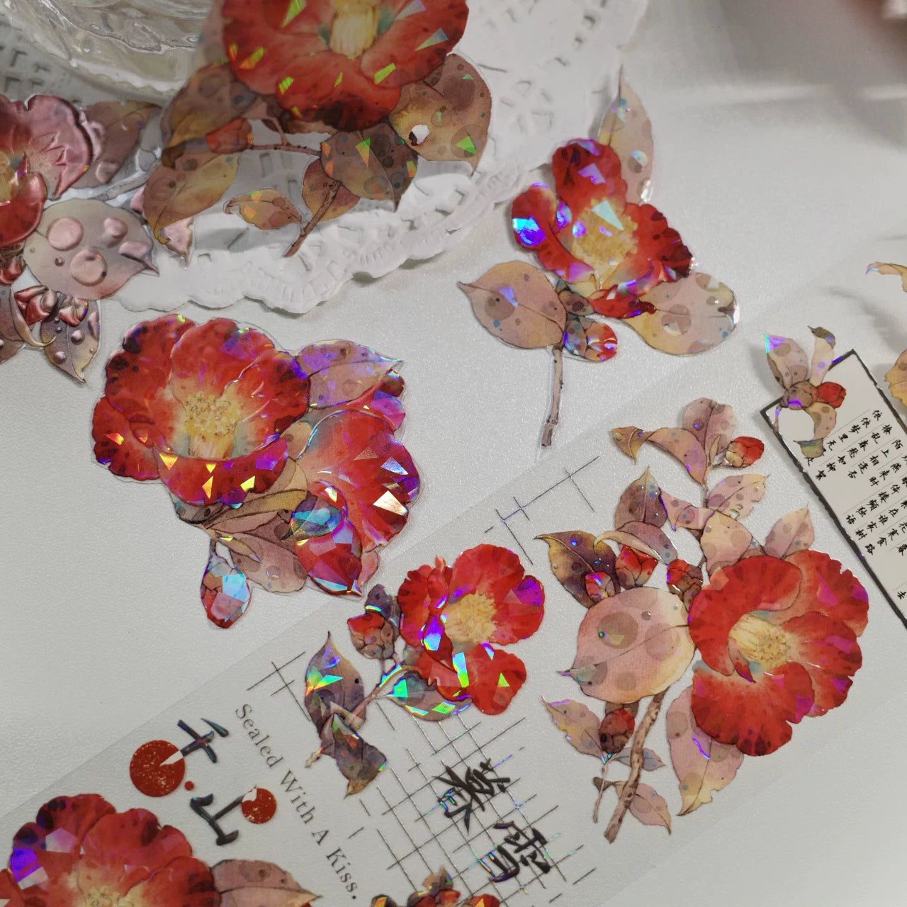 Floral Decorative Tape Rolls- Rouge Stained