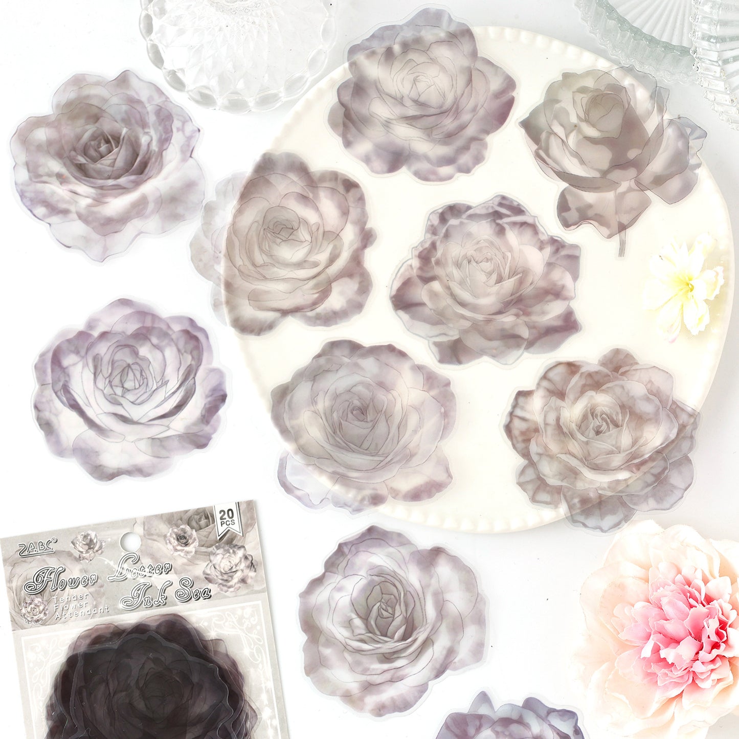 20 Pcs Watercolor Flower PET Stickers RQHS