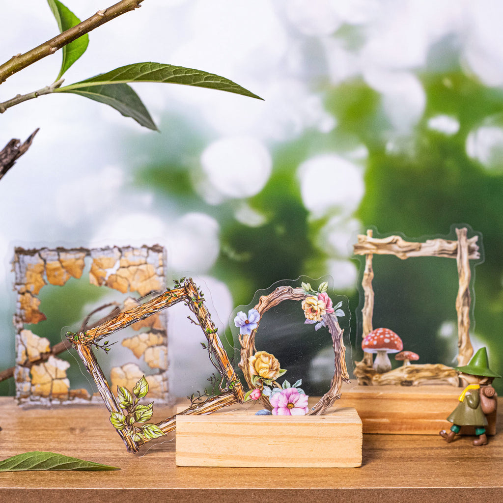 10 Pcs Wooden Frame PET Stickers SYMK