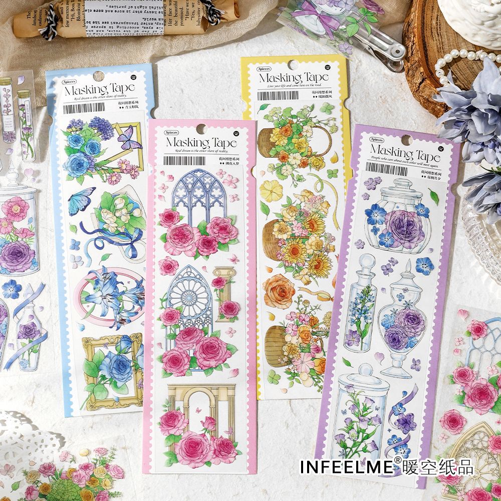 3 Pcs Flowers PET Stickers HJMX
