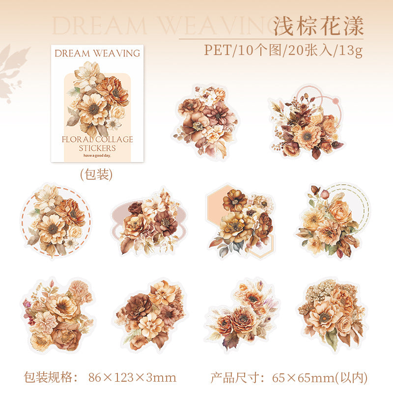 20 Pcs Flowers PET Stickers HMBZ