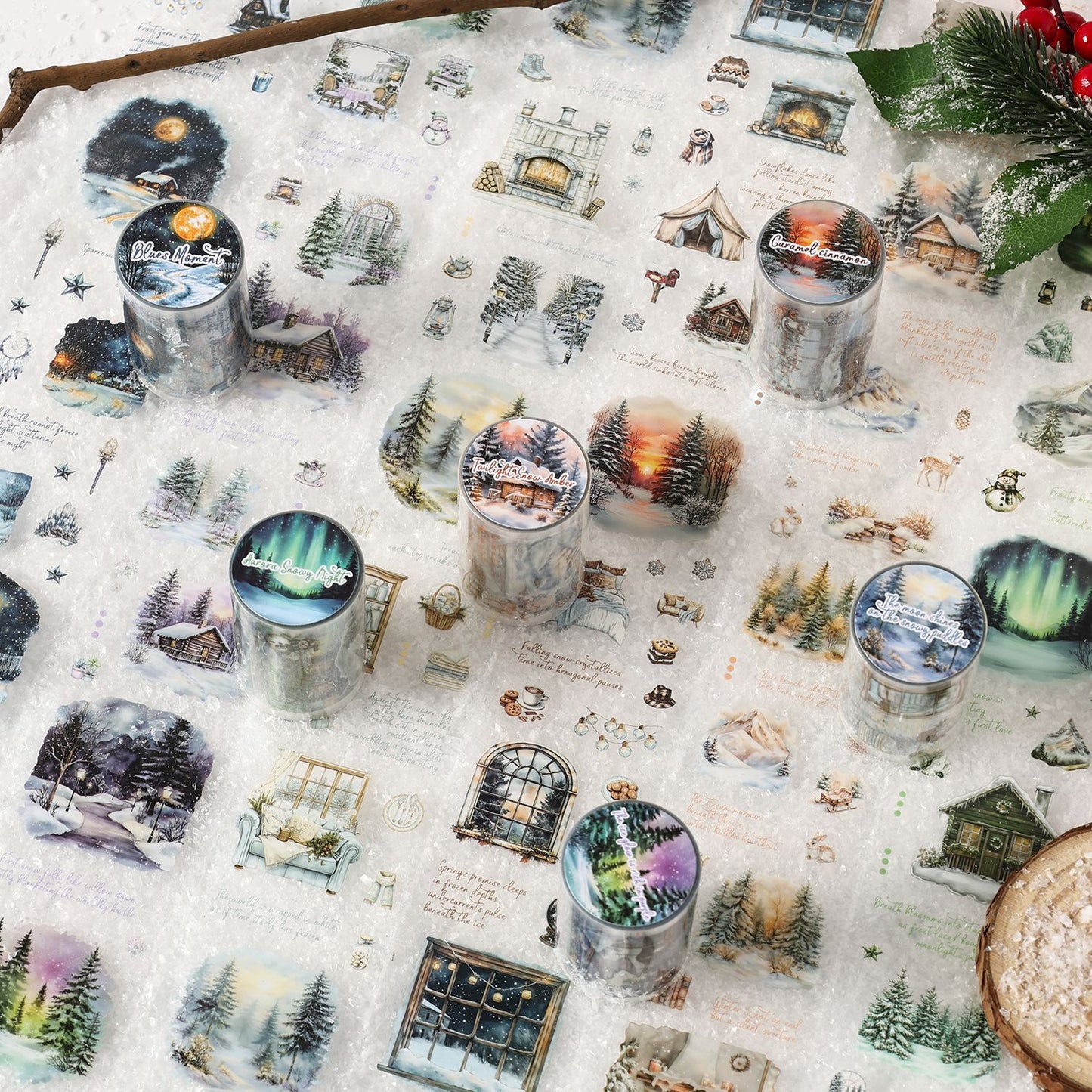 1 Roll Winter Aurora Themed PET Stickers Tape YDCX