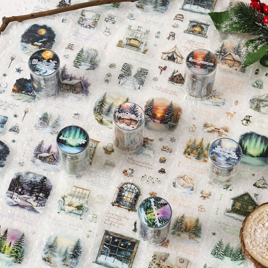 1 Roll Winter Aurora Themed PET Stickers Tape YDCX