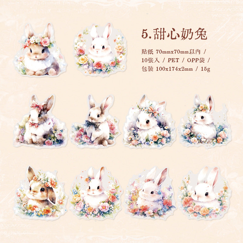10 Pcs PET Cat and Rabbit Stickers DWSL