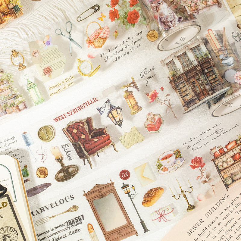 1 Roll Vintage Lifestyle PET Stickers Tape QRNF