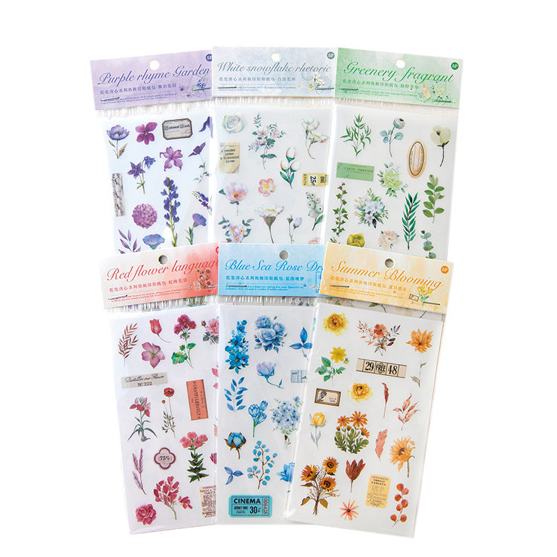 4 Sheets Flower Stickers and Transfer Stickers HJQX