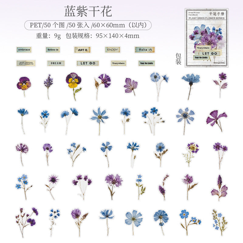 50 Pcs Botanical Flower PET Stickers GHSC