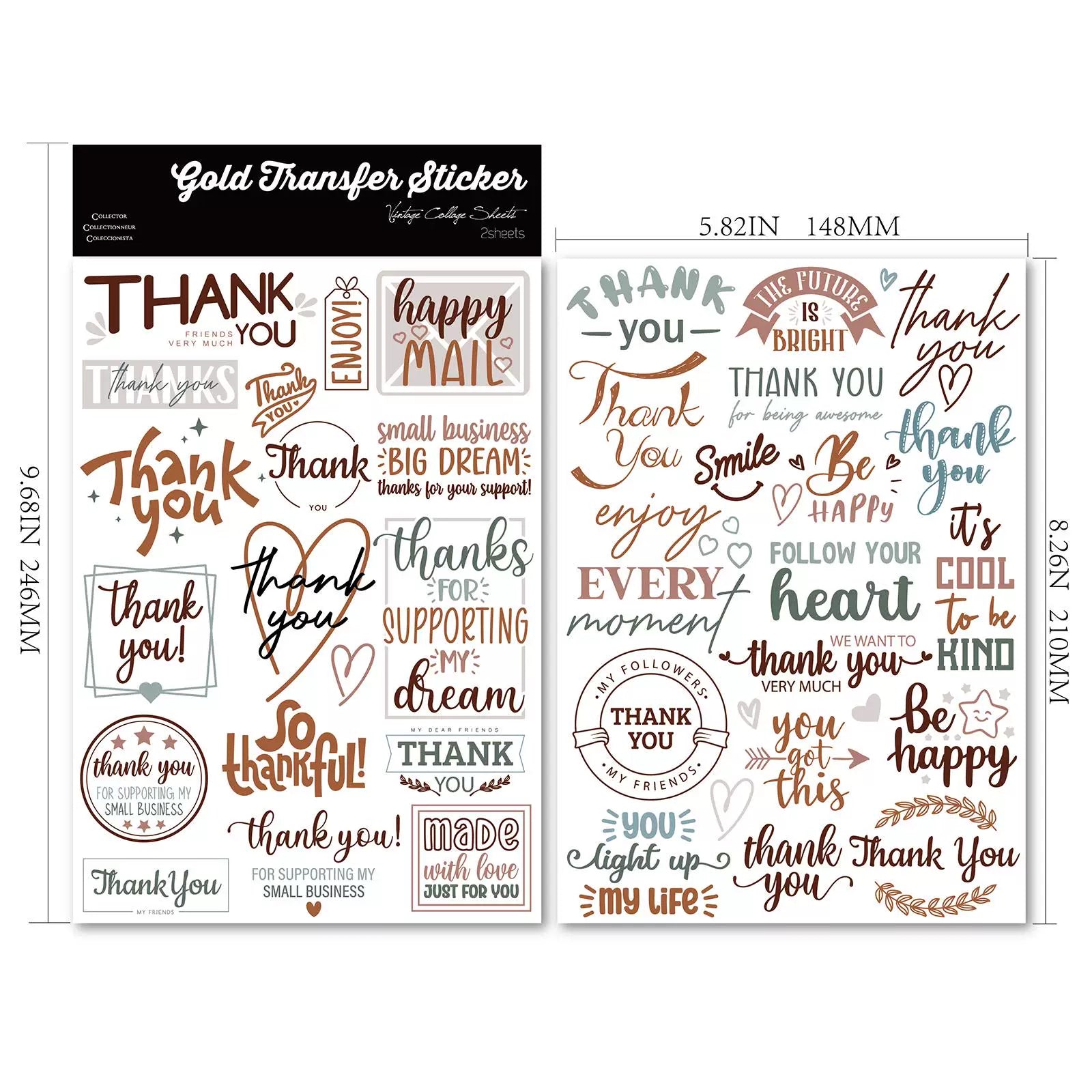 2 Sheets Waterproof Rub on Stickers - Thank You