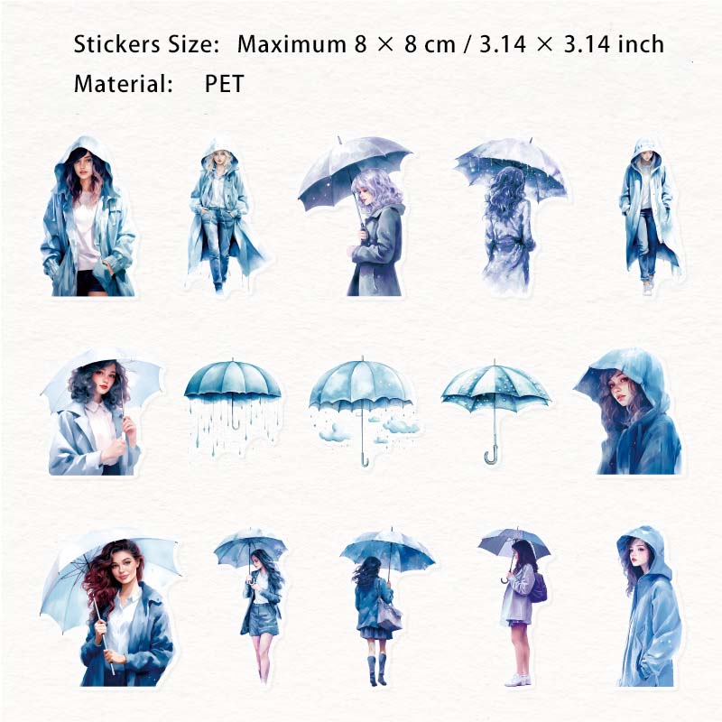 30 Pcs Rainy Umbrella Firl PET Stickers YYMM