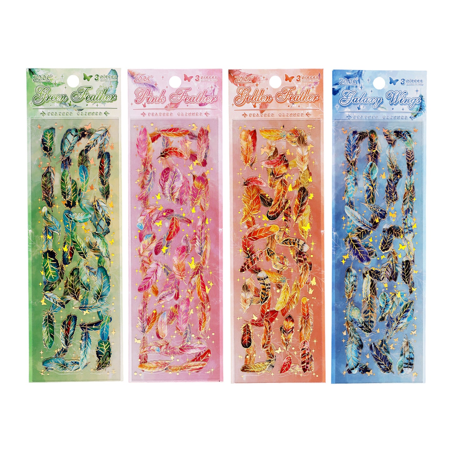 3 Sheets Gold Foil Feather PET Stickers YLWG
