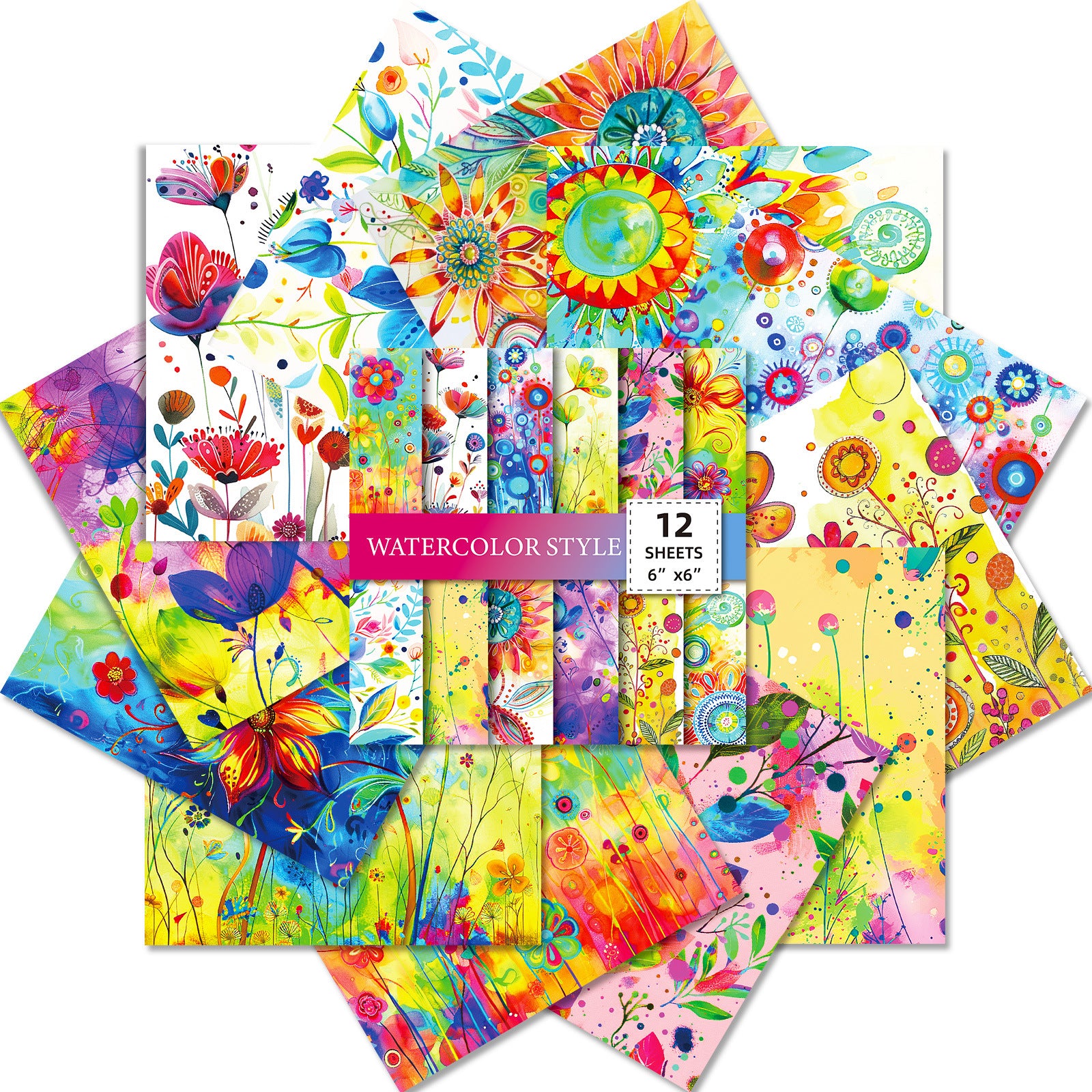 6 inch Rainbow Flower Scrapbook Paper Pad PA090