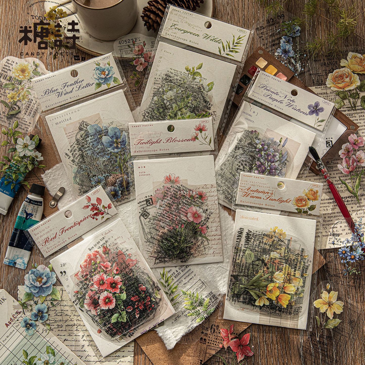 10 Pcs Flower Words PET Stickers WHTSJ