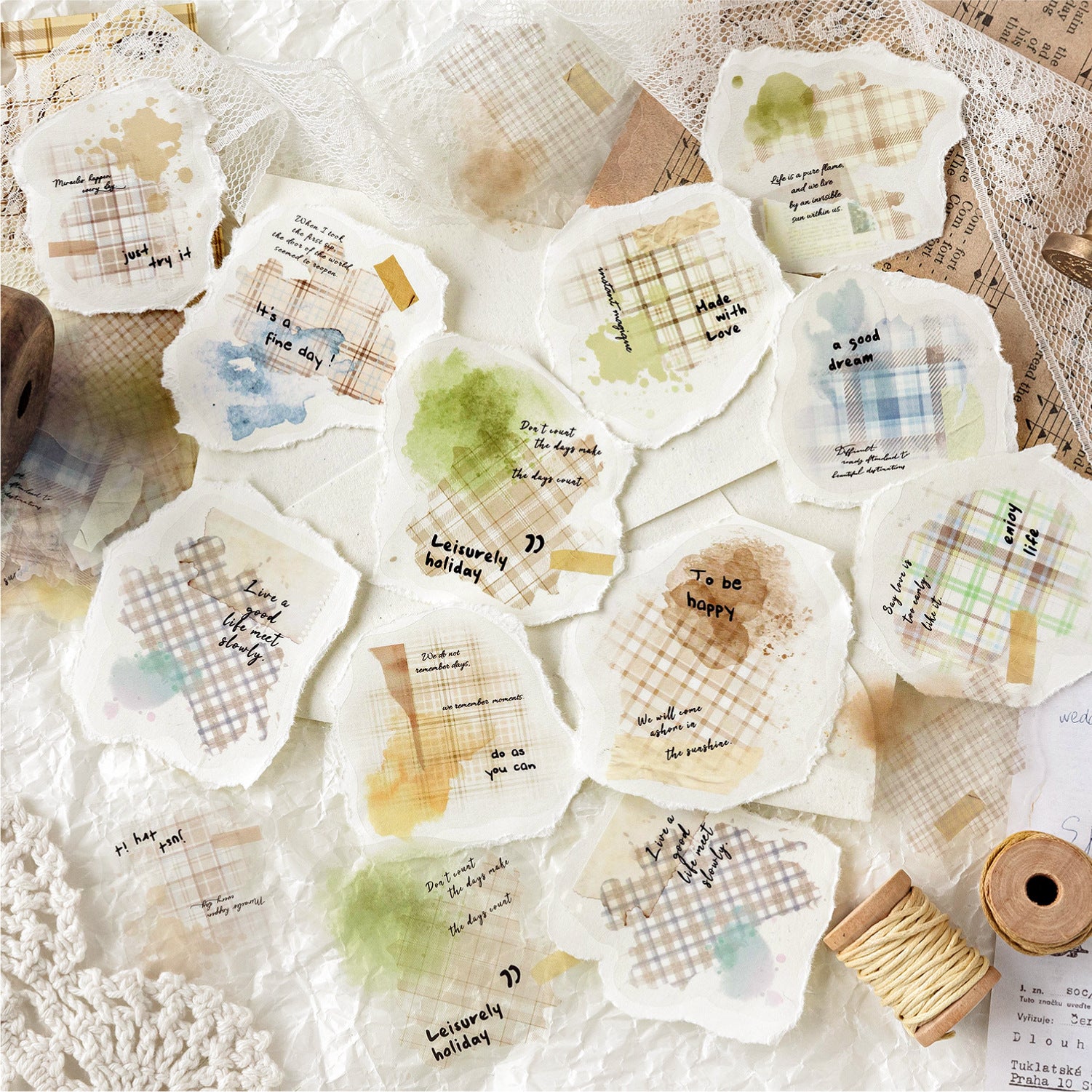 30 Pcs Watercolor Grid Journal Stickers CSGWP