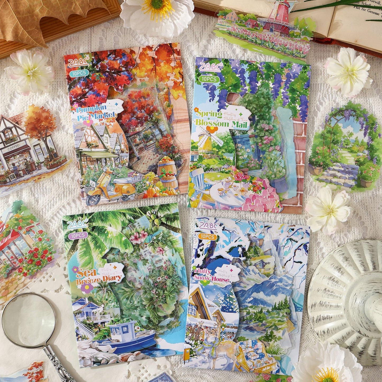 10 Pcs Seasonal Landscape PET Stickers SSQH