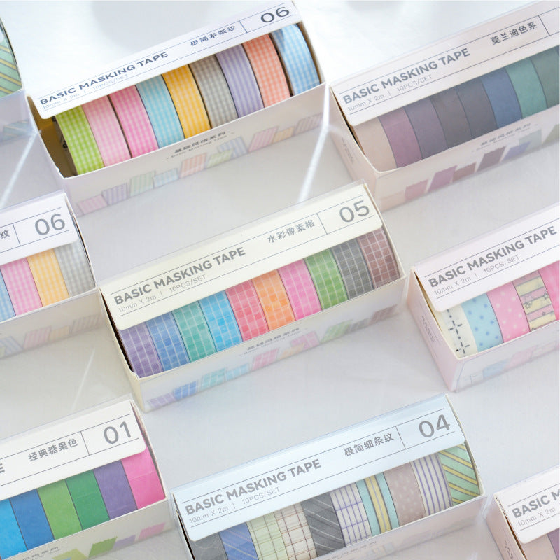 10 Rolls Candy Color Washi Tape Set JCFG