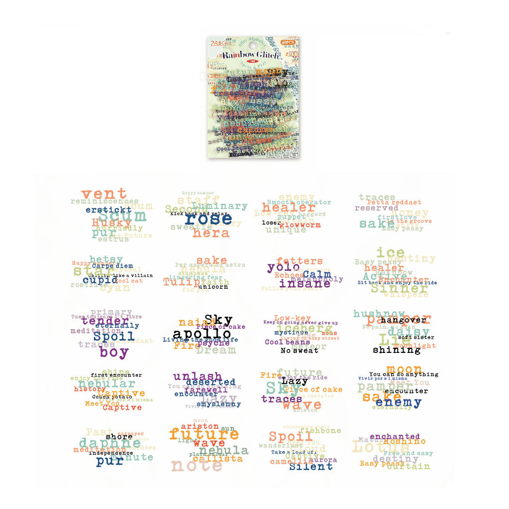 40 Pcs Vintage Typography Quotes PET Stickers - Rainbow