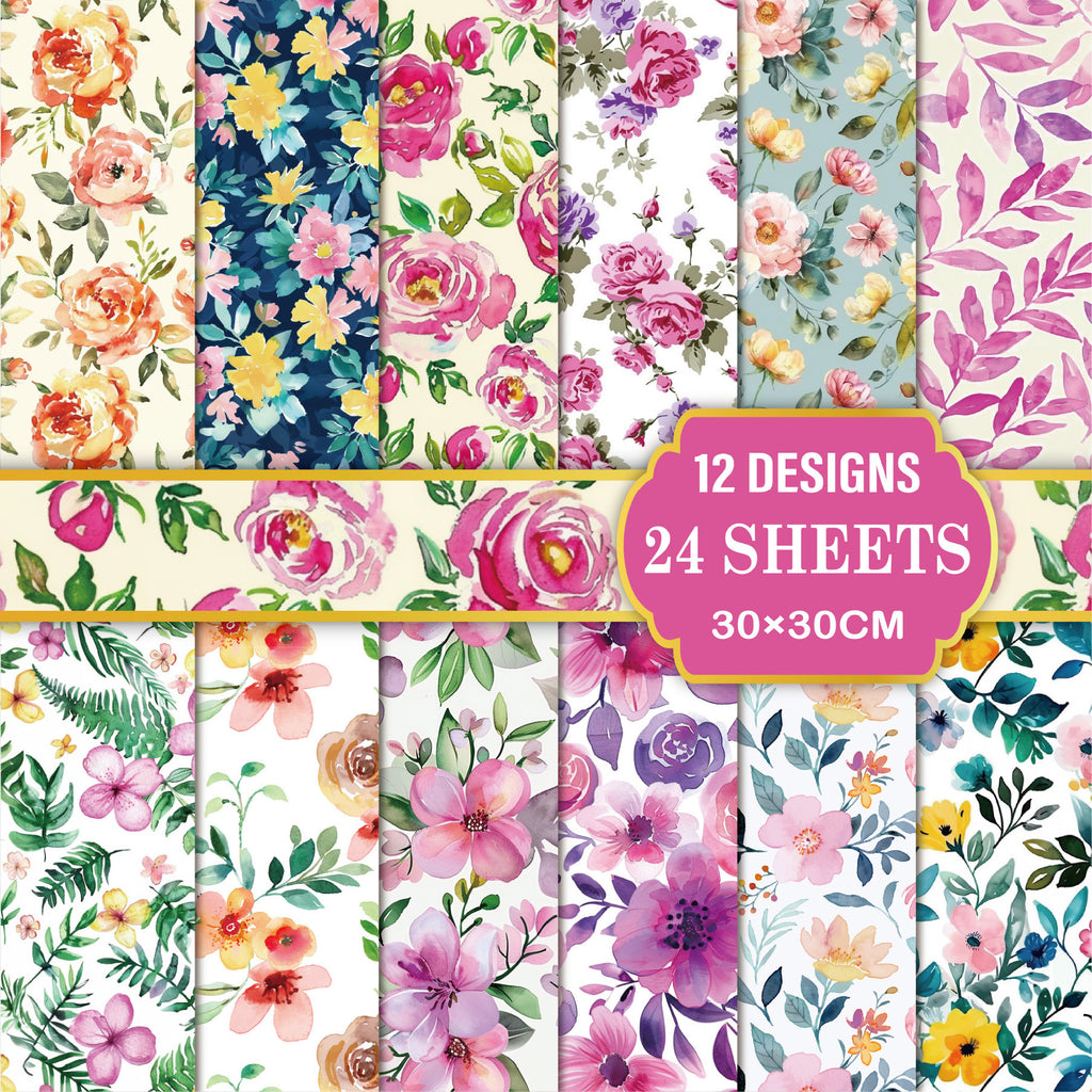 12 inch Watercolor Flower Scrapbook Paper Pad PAJ008