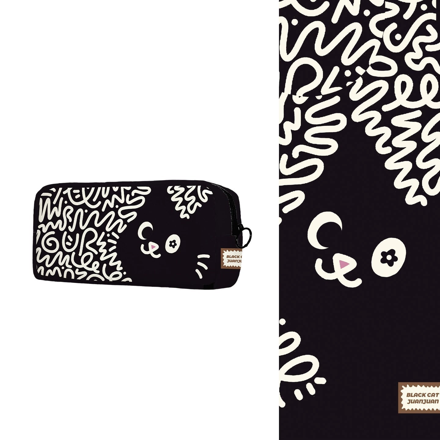 Black Cat Juanjuan Artisan Canvas Rectangular Pencil Case