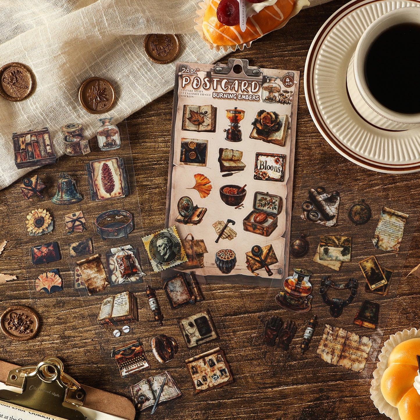 4 Sheets Vintage Junk Journal Stickers GZJW